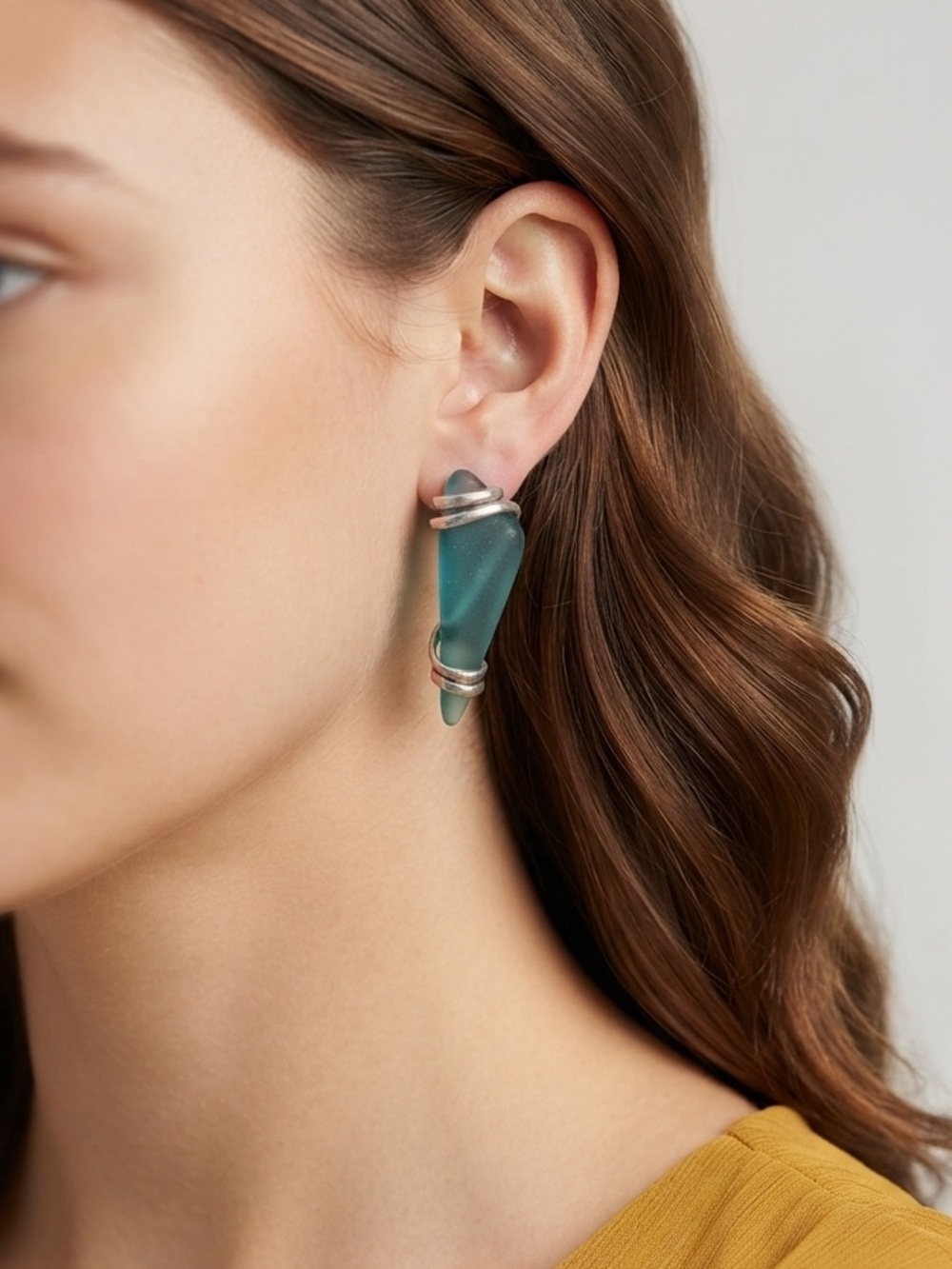 Sadie Green Teal Wire-Wrapped Earrings | Frosted Claw Dangles